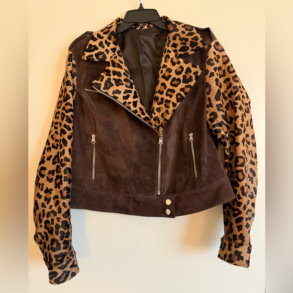 EUC custom leather/suede leopard print jacket